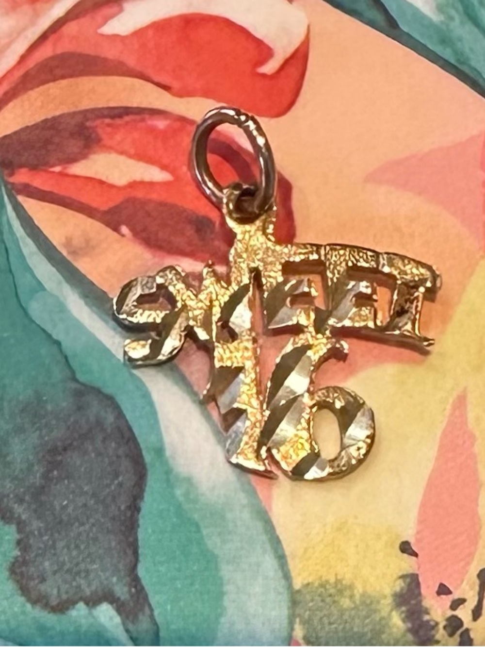 14k yellow gold SWEET 16 Charm Pendant - Gold